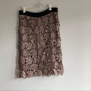 BCBGMaxAzria Sequined Party Skirt, Taupe With Black Waist Band & Zipper, Size S